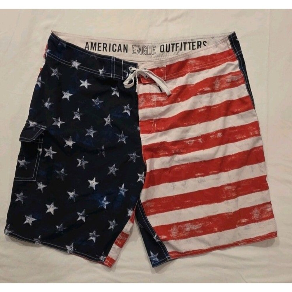 American Eagle Outfitters USA Stars & Stripes Men's Swim Trunks Size XL